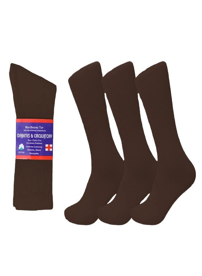 Diamond Star Diabetic Socks, Non-Binding Circulatory Cushion Cotton Crew Diabetic Socks for Men Women 10-13 (3 Pairs Brown) - Image 1